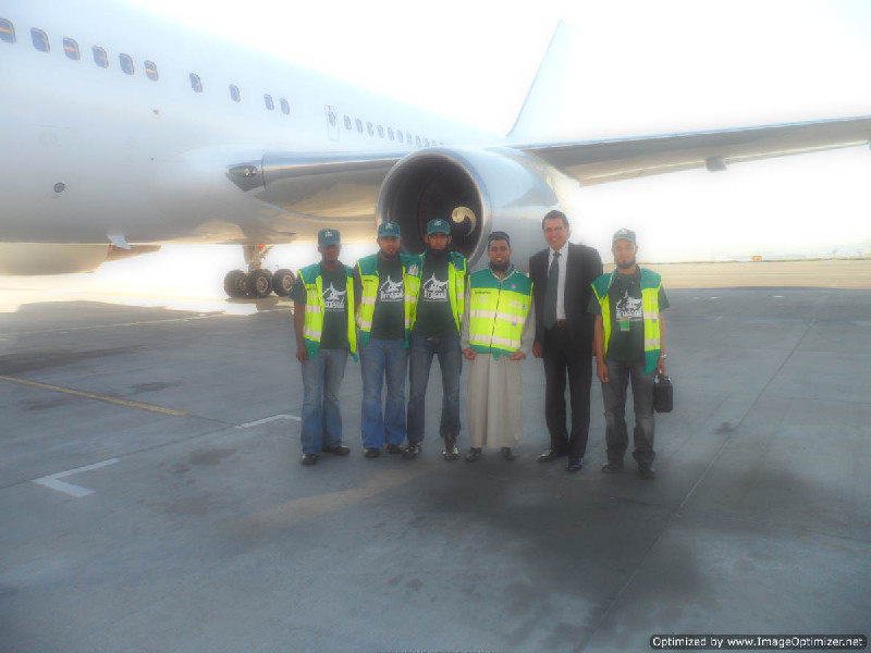 The Al-Imdaad Founation team boarding a government sponsored relief plane with Deputy Minister of DIRCO Mr Fransman to Madagascar